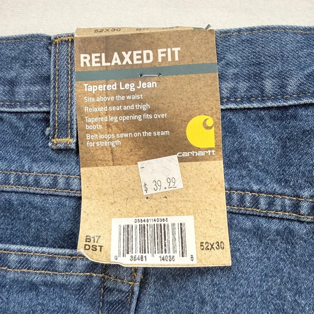 Carhartt B17-DST‎ Relaxed Fit Tapered Leg Blue Denim Jeans Mens 52x30 NWT